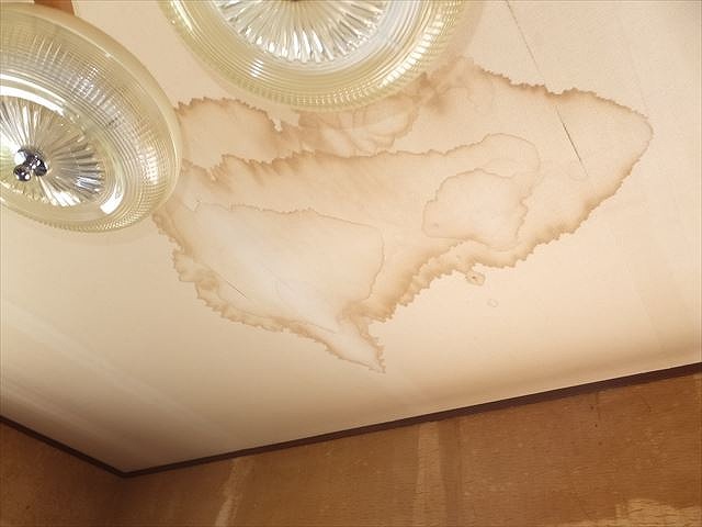 岐阜市の戸建住宅で雨漏り調査、雨漏りをしばらく放置していて屋根の中に水が溜まり天井に大きなシミ